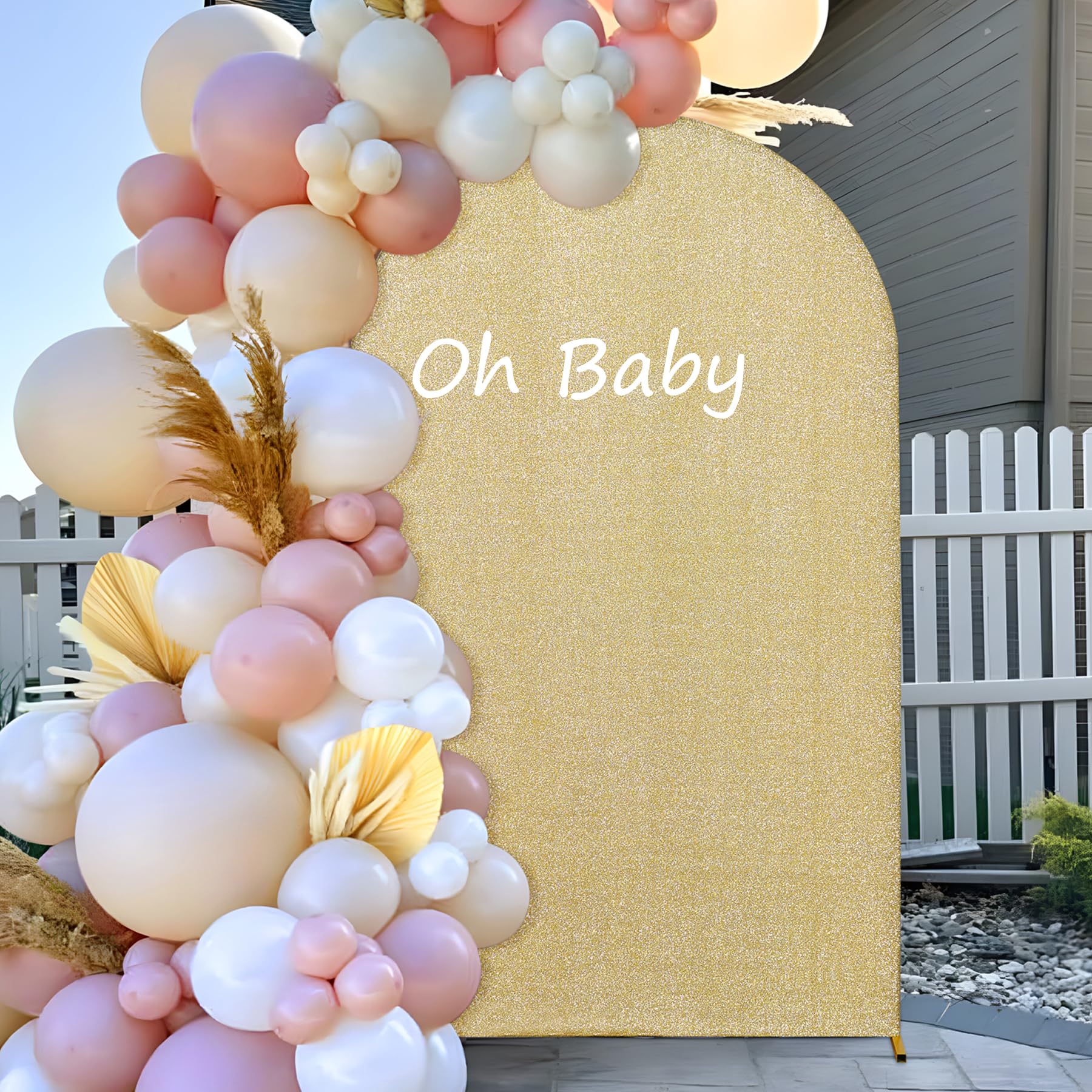 6/6.6/7.2ft Golden Wedding Arch Backdrop Cover Spandex Double-Sided ...