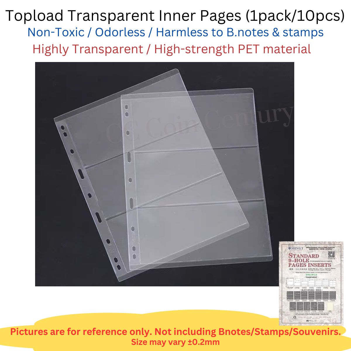 MINGT 9hole Inner Sheets Transparent Banknotes Collections Penyimpanan ...