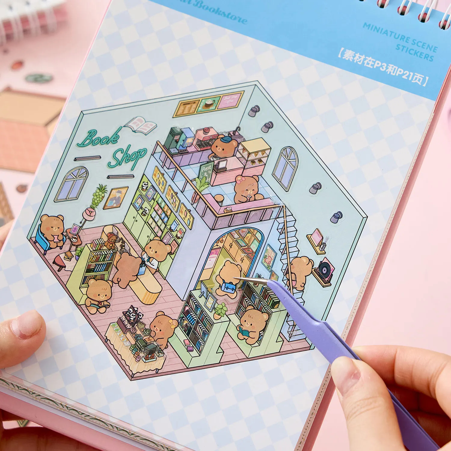 Children's DIY Handbook Stickers 3D Miniature Scenes Sticker Book DIY ...