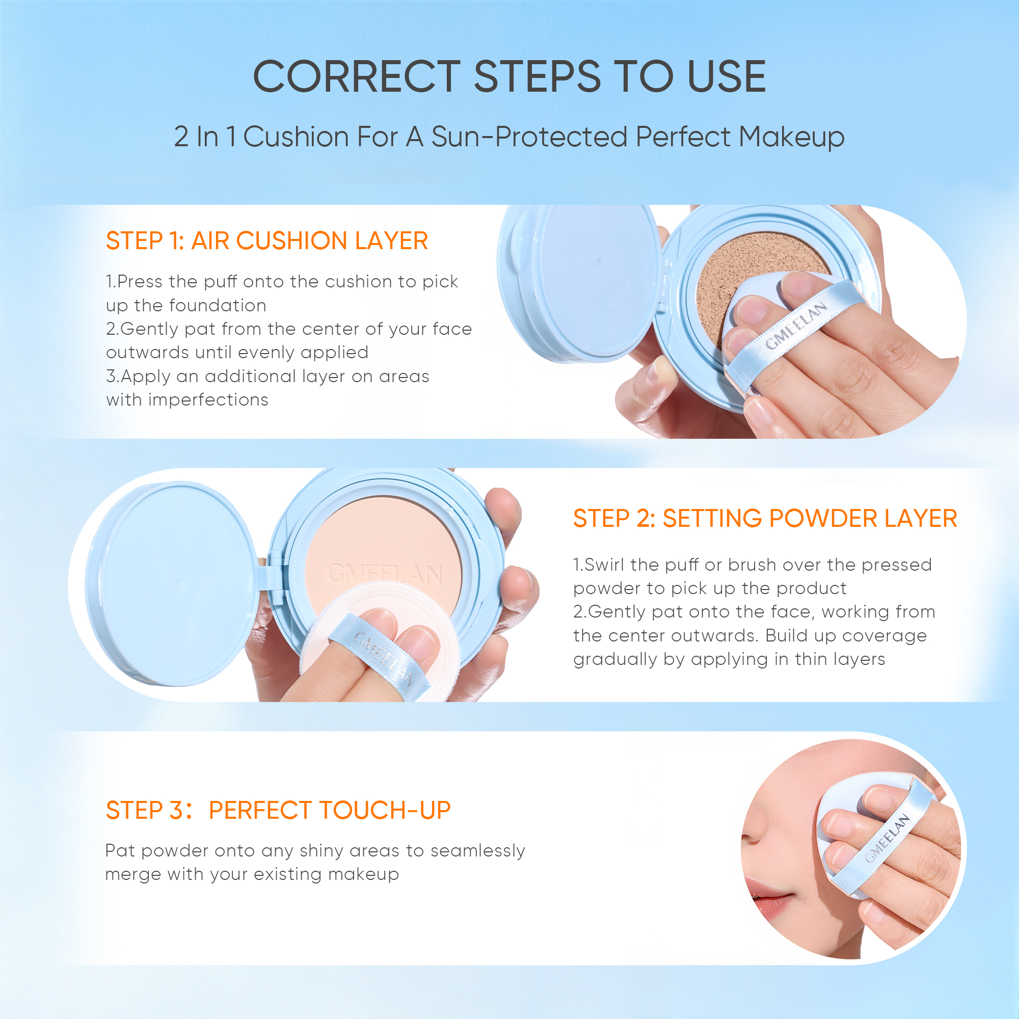 【SPF50】GMEELAN Sunscreen Cushion Foundation With Setting Powder PA ...