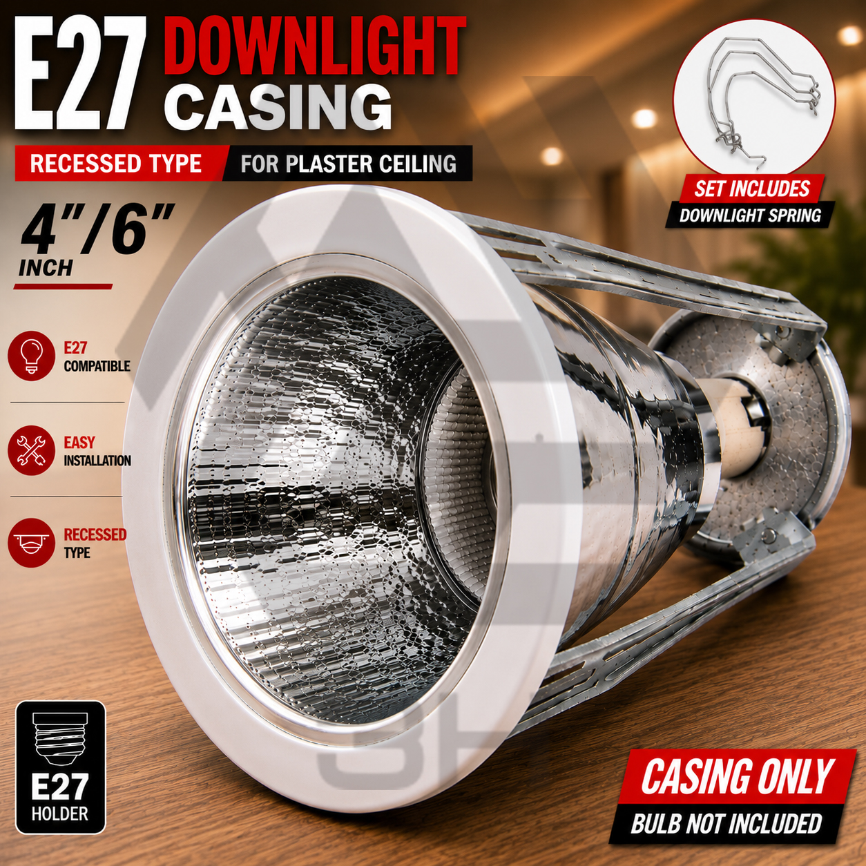 3H Lampu Siling Downlight LED E27 4 Inci/6 Inci [Recessed] Bulat Casing ...