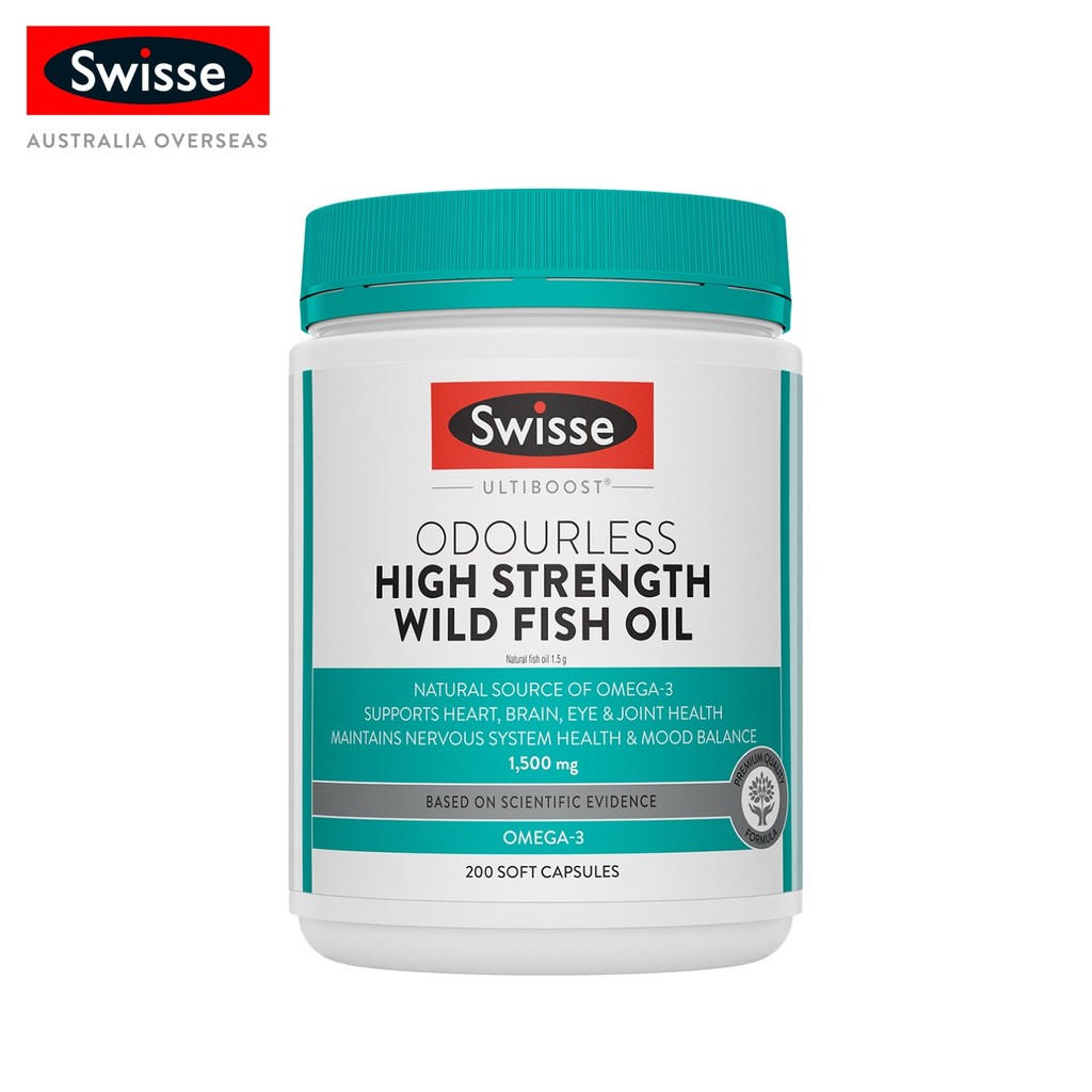 Swisse Ultiboost Odourless High Strength Wild Fish Oil 1500mg 200 Soft ...