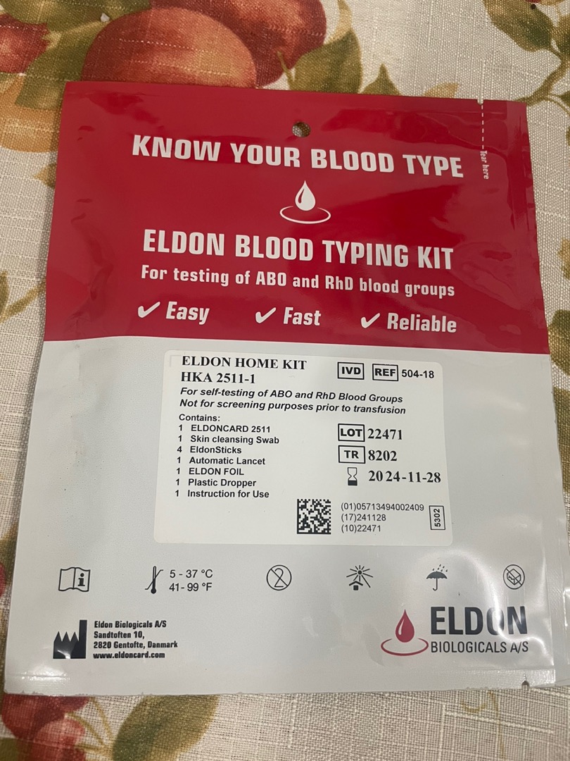  Eldoncard INC Rapid Blood Type Test (2 COMPLETE KITS) - Air  Sealed Envelope, Safety Lancet, Micropipette, Cleansing Swab : Industrial &  Scientific
