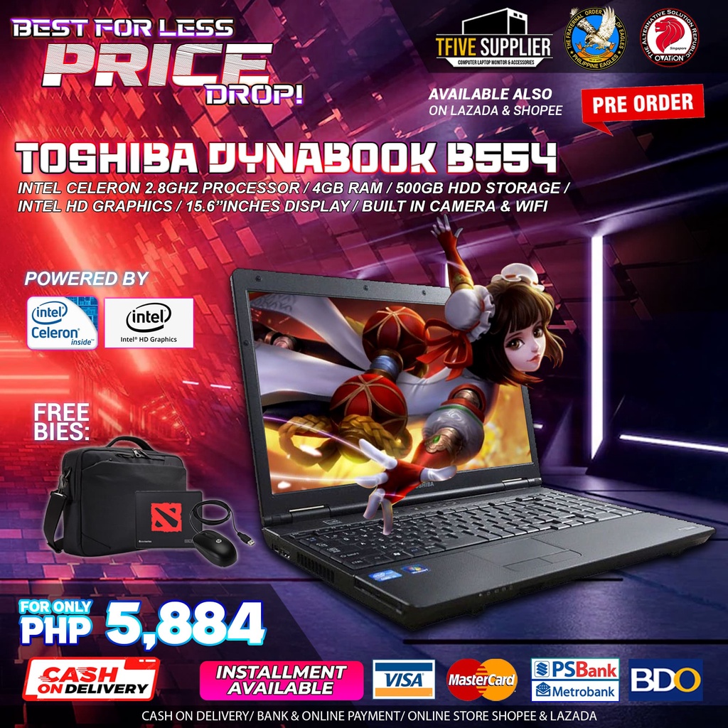 LAPTOP TOSHIBA DYNABOOK B554 INTEL CELERON 4GB RAM 500GB HDD INTEL HD ...