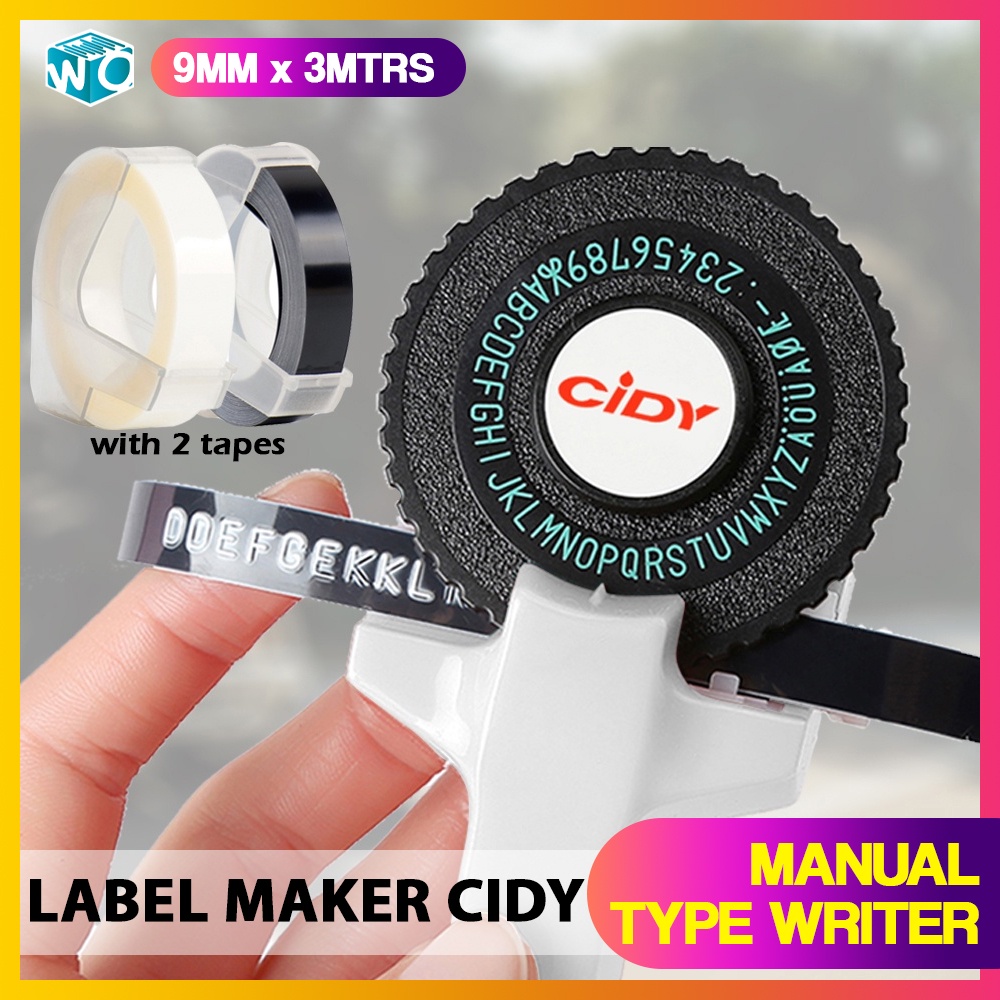 Label Maker Cidy with 2 tapes (9mm x 3mtrs) Manual Typewriter Tape