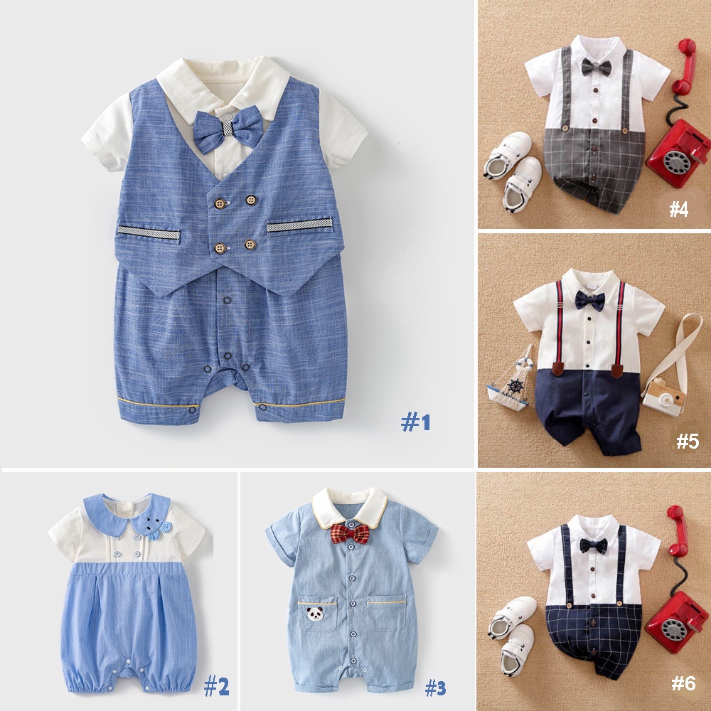 Baby Boy Rompers Christening Birthday Clothes with Bowtie Shopee