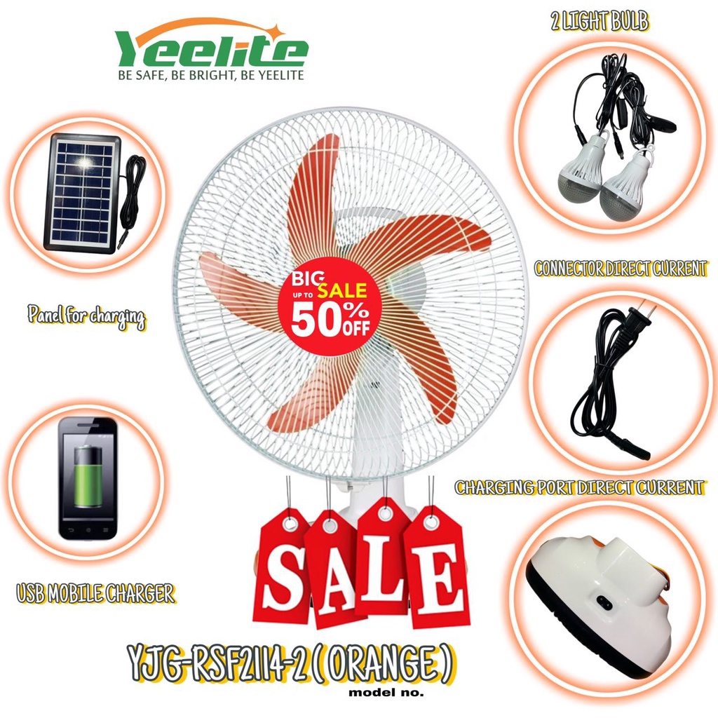 Yeesolar New 14 Inch Solar Fan Rechargeable With Light Power Bank