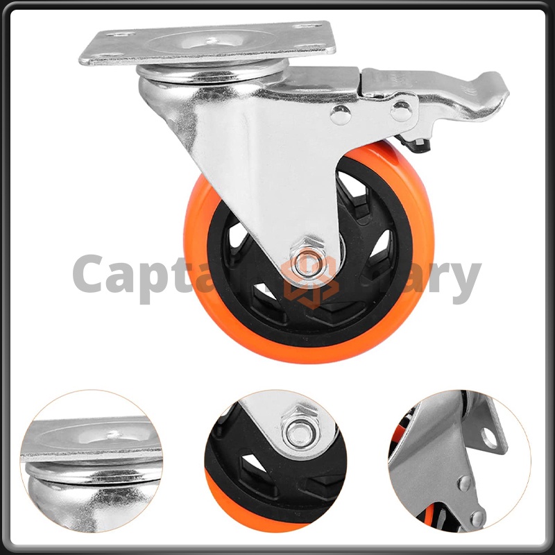 Orange caster wheel push cart wheel heavy duty Sizes 3" 4" 5" Fixed