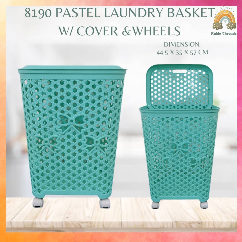 PASTEL LAUNDRY BASKET WITH COVER AND WHEELS/ STORAGE BASKET/ COLORED