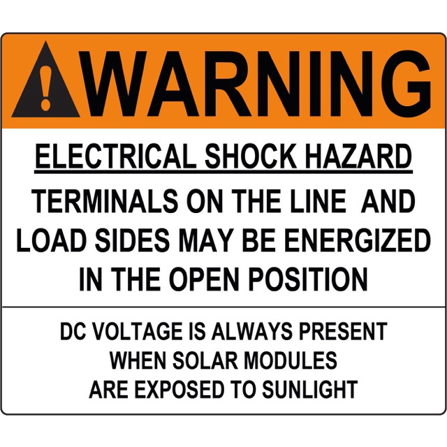 Solar PV Signs DC Voltage Is Always Present Vinyl Sticker Size 6