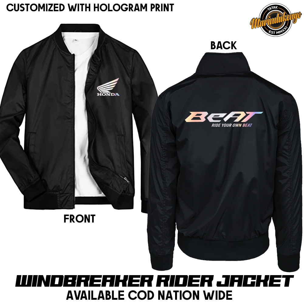 Honda Beat Customized Riders Bomber Jacket Windbreaker Semi Waterproof with Hologram Vinyl Print Shopee Philippines
