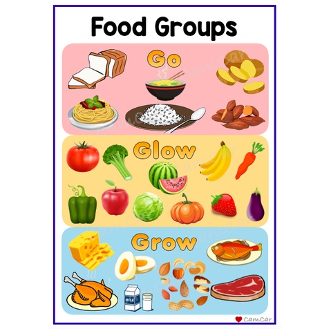 Food Groups A4 Laminated Educational Wall Chart: Go, Glow, Grow ...