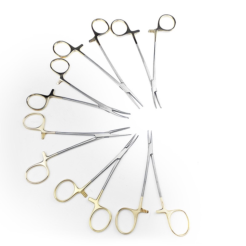 Stainless Steel Gold Handle Curved/Straight Forceps Locking Clamps