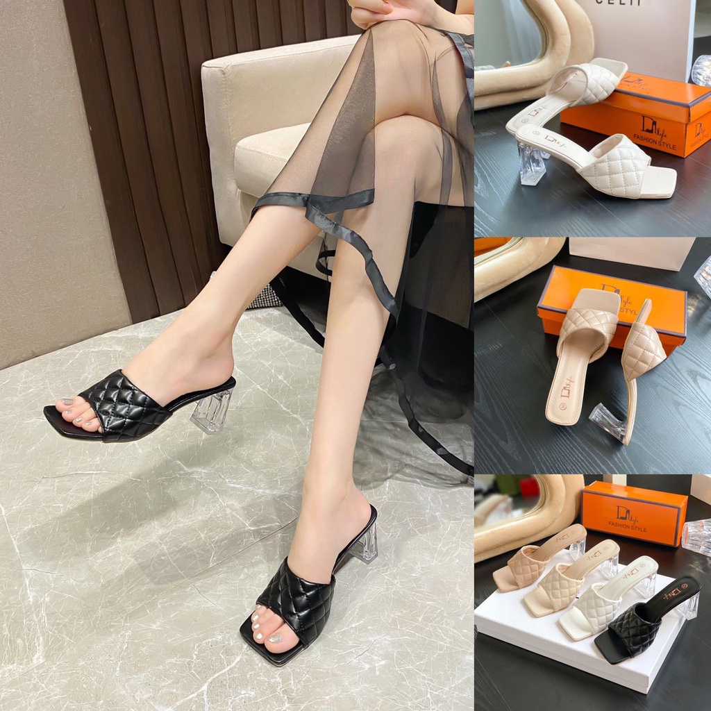 DESIRE NEW 599 4 CUSHION STRAP DESIGN 2.5INCHES GLASS HEELS FASHION SANDALS Shopee Philippines