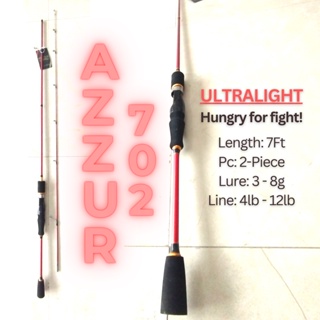 AZZUR 702 ULTRALIGHT FISHING ROD / COMPLETE SET - 7Ft 2 Piece Ultralight  24T Carbon Spinning Rod