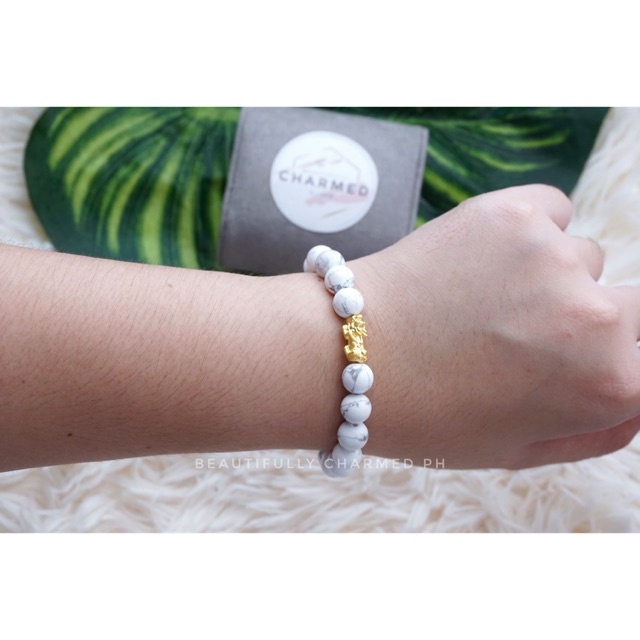 ♞Cod | Pawnable 24K Gold Piyao +Howlite 8Mm | Shopee Philippines