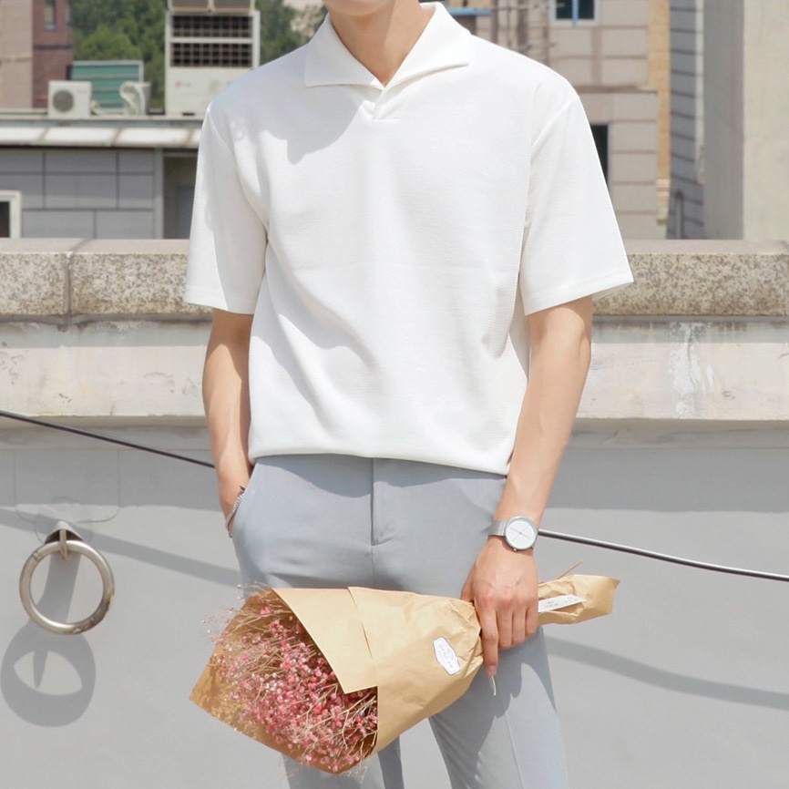 BU Korean Collar Tops Short Sleeves Polo Crop Top Retro Lapel Knitted ...