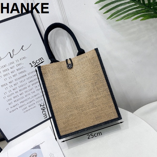 HANKE Abaca Burlap Tote Bag Linen Eco-Friendly Reusable Women's Jute ...