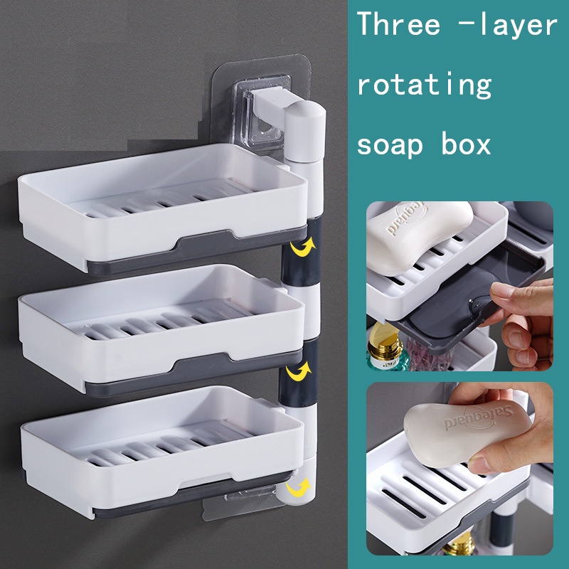 DrillingFree Soap Holder Wall Mounted Three Layer Soap Organizer Soap