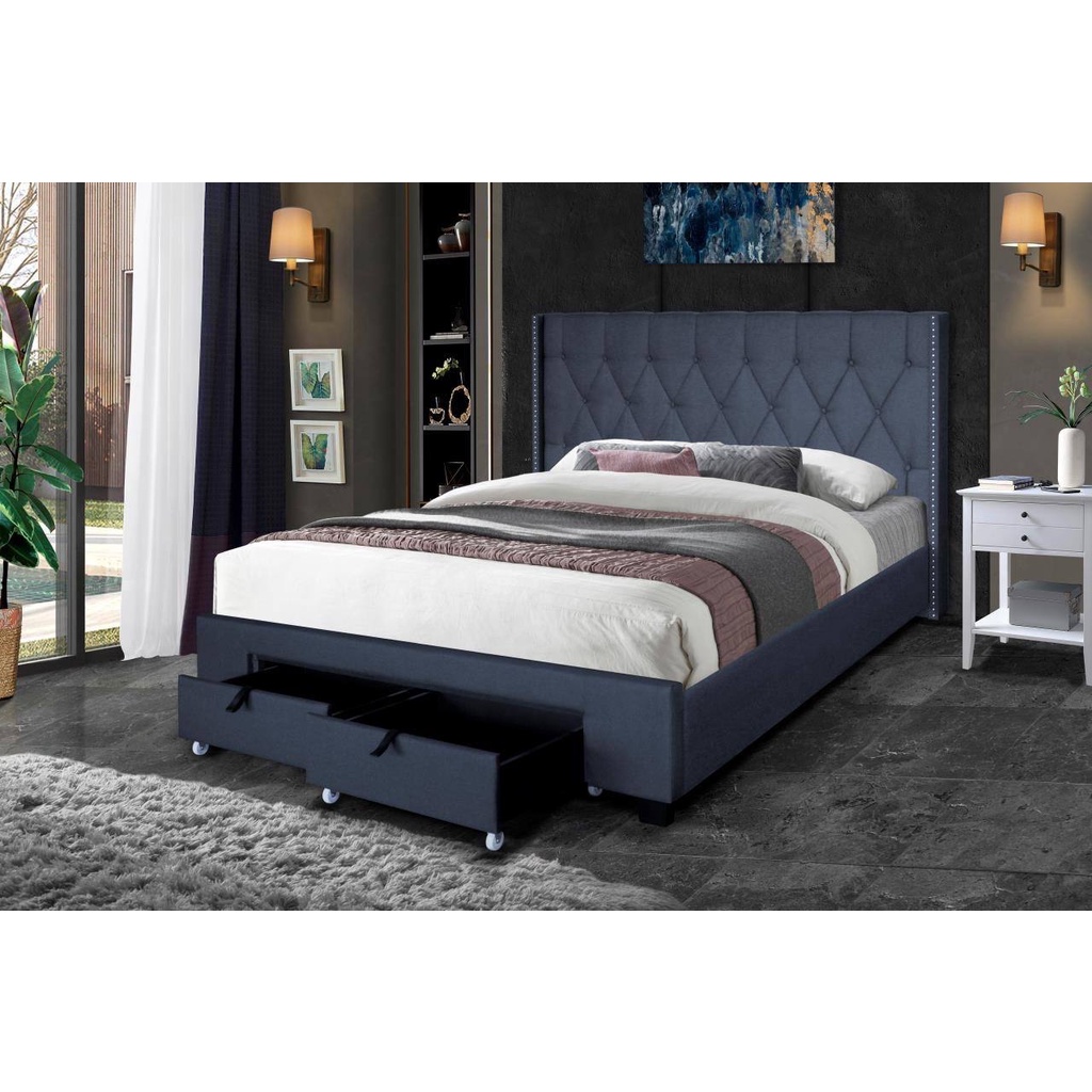 Malaysian Rubber bed frame With Cotton Padded headboard And Pullout closet Storage Shopee