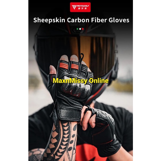 Original MOTOWOLF® Half Finger Riding Gloves / Sheepskin with Carbon ...