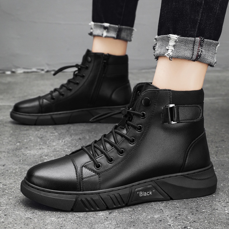 【COD】Black Boots for Men Korean Fashion Men‘s Martin Boots Simple High ...