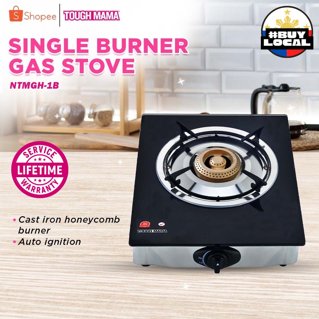 Tough Mama NTMGH1B Black Glass Hob Single Burner Gas Stove Auto