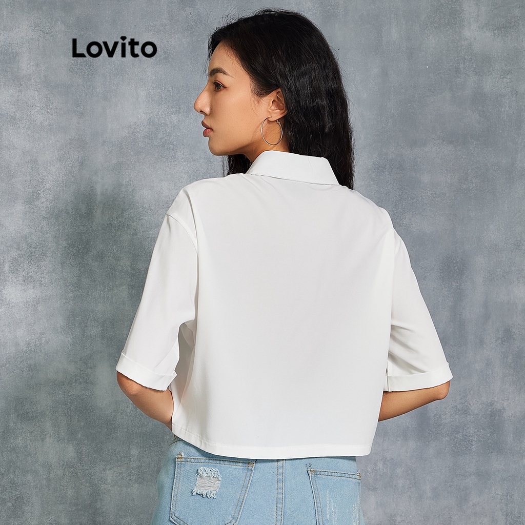(KOL's pick) Lovito Casual Plain Loose Collar Neck Polo Shirts For ...
