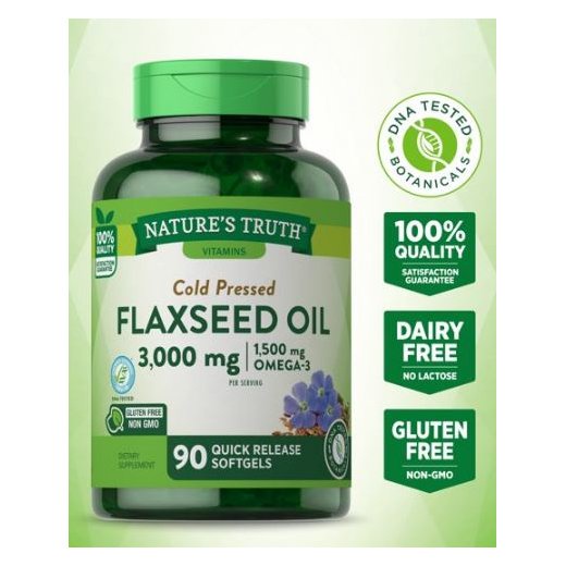 Nature's Truth Cold Pressed Flaxseed Oil Good for The Heart 3000mg 90