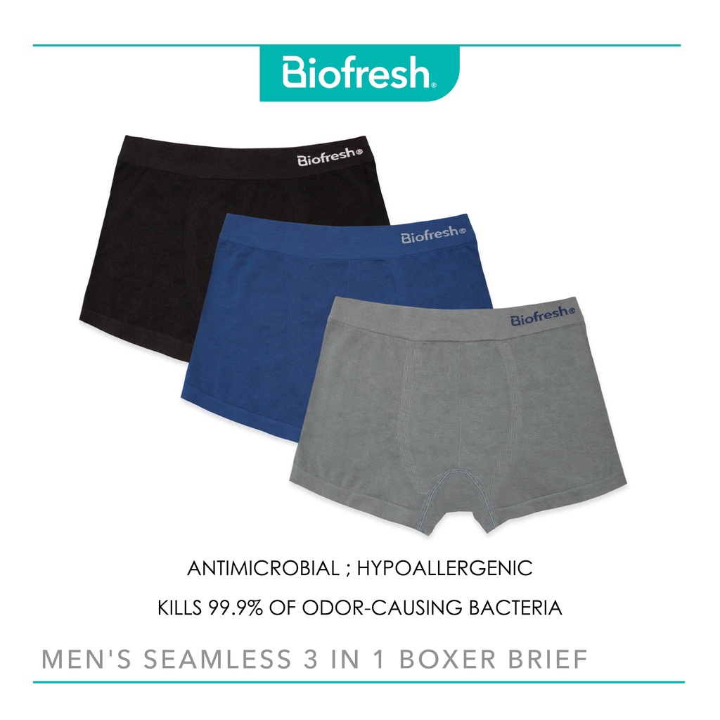 Biofresh Men's Antimicrobial Seamless Boxer Brief 3 pieces in a pack ...