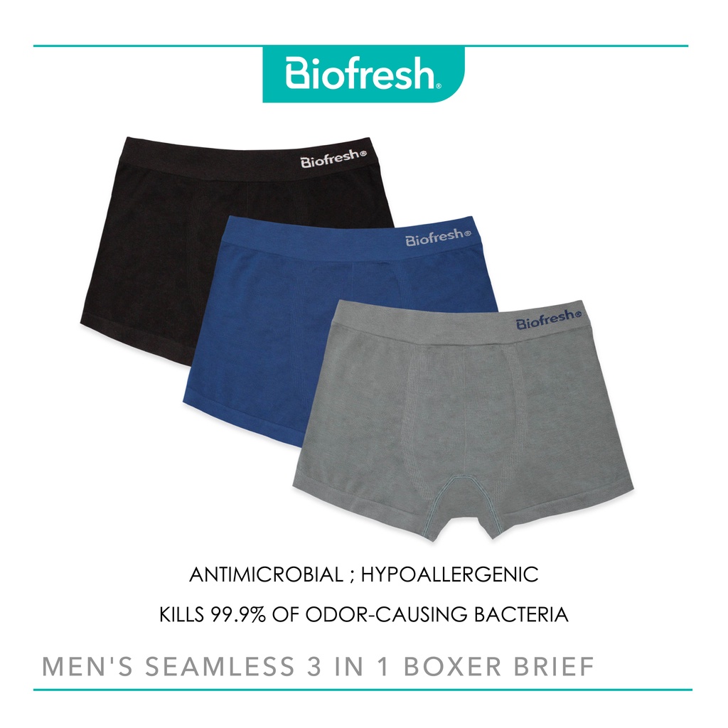 Biofresh Men's Antimicrobial Seamless Boxer Brief 3 pieces in a pack  UMBBG23