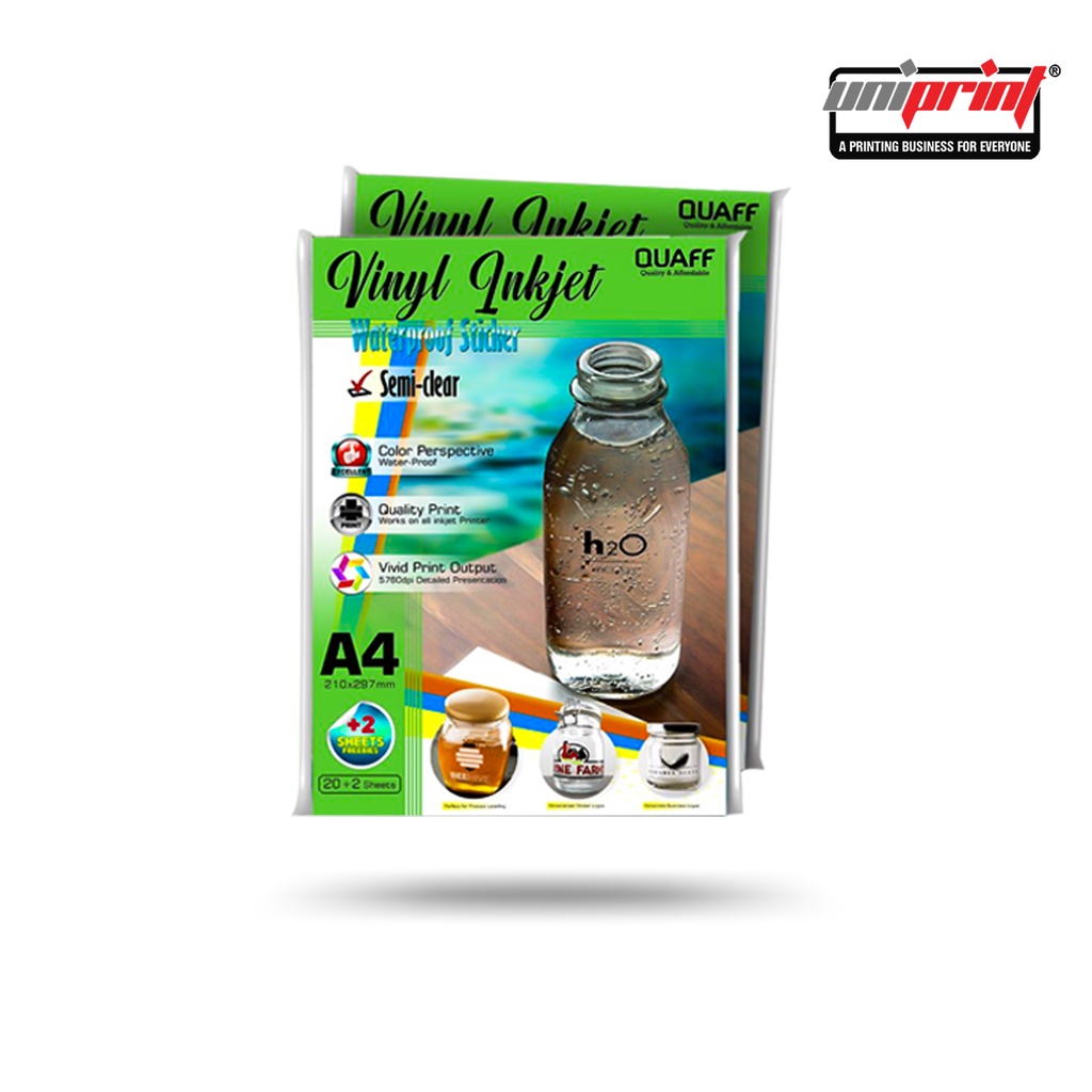 QUAFF Semi Clear Transparent Vinyl Inkjet Sticker WATERPROOF A4 Size ...