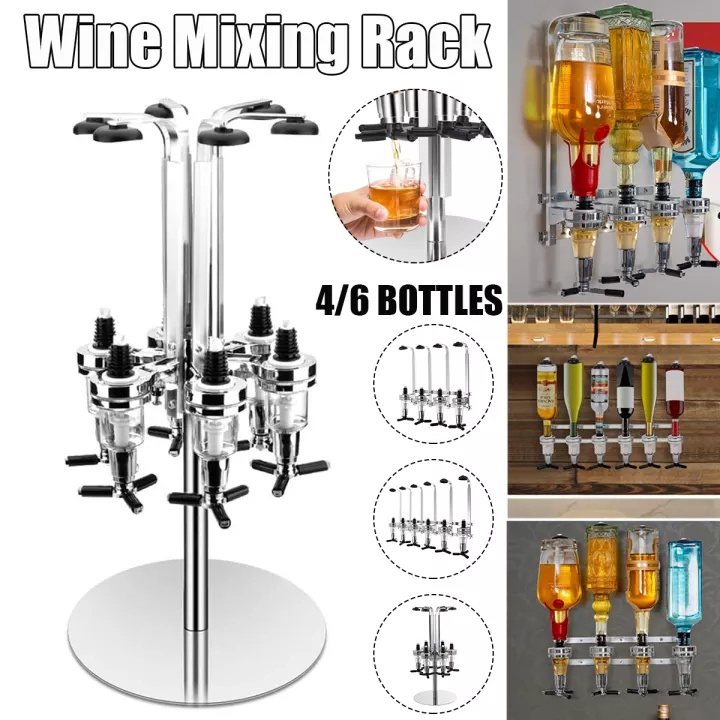 Wall Mounted Cocktail Shaker Stand 4/6 Bottle Liquor Dispenser Wine
