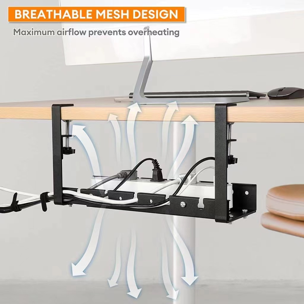 Under Table Storage Rack Cable Management Tray Desk Socket Holder Wire ...