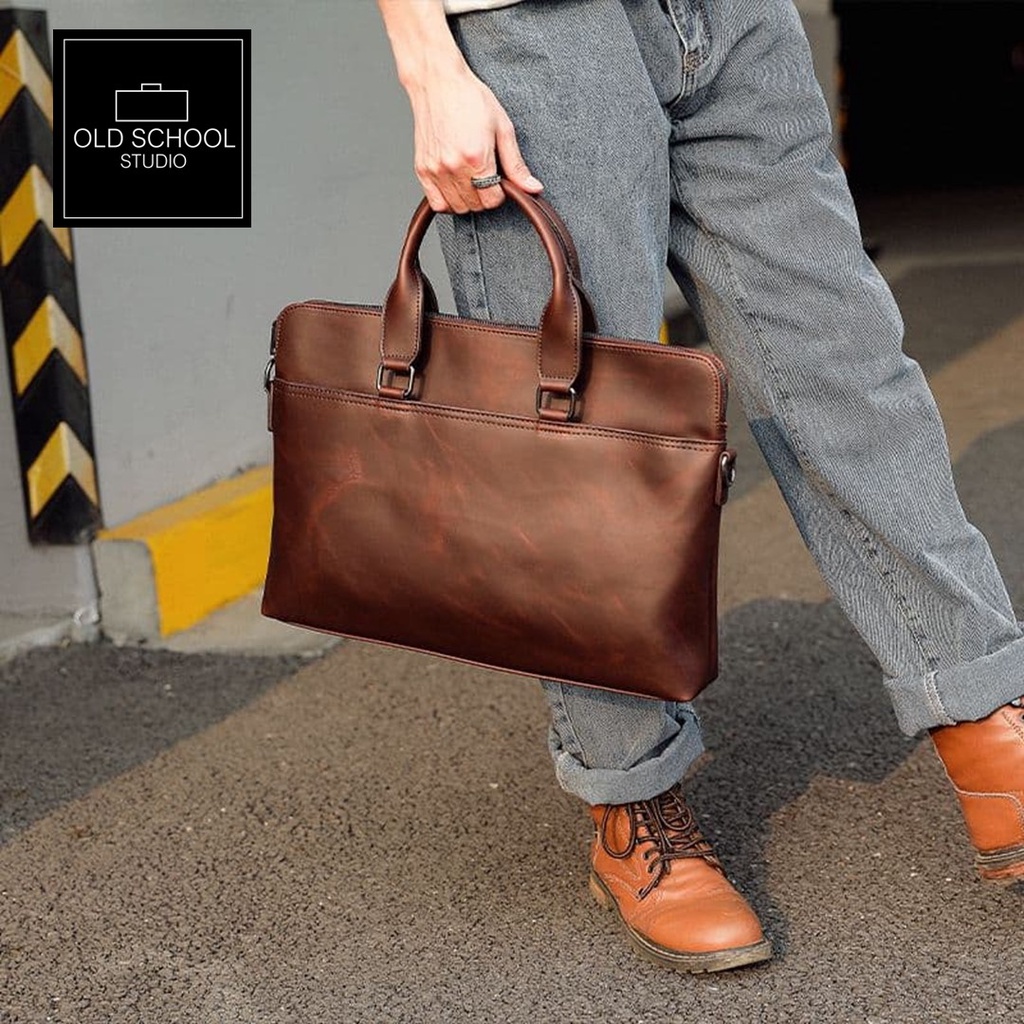 Old School Studio Sling Bag Leather Bag for Men Laptop Bag for Woman Office  Bag 14 15 Messenger Bag