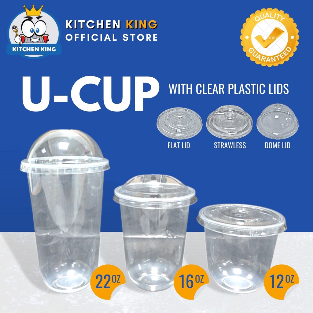 U Cup Plastic Pp Milk Tea Cup 12oz 16oz 22oz 50pcs Flat Lid Strawless Lid Dome Lid 6480