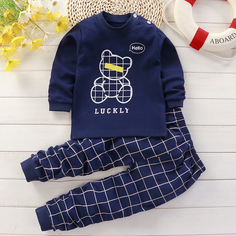 Kids Terno Pajama 100% Cotton Girls Boys Long Sleeve Clothes Cute Printing  Sleepwear Baby Kids Pajamas Set 73cm-120cm