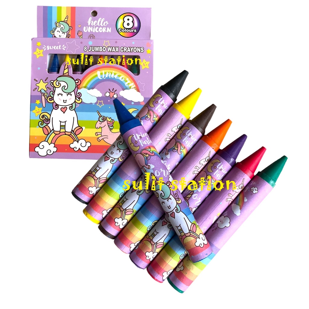8pcs UNICORN PONY JUMBO BIG COLOR CRAYONS CRAYOLA BIG TRAINING BEGINNER ...
