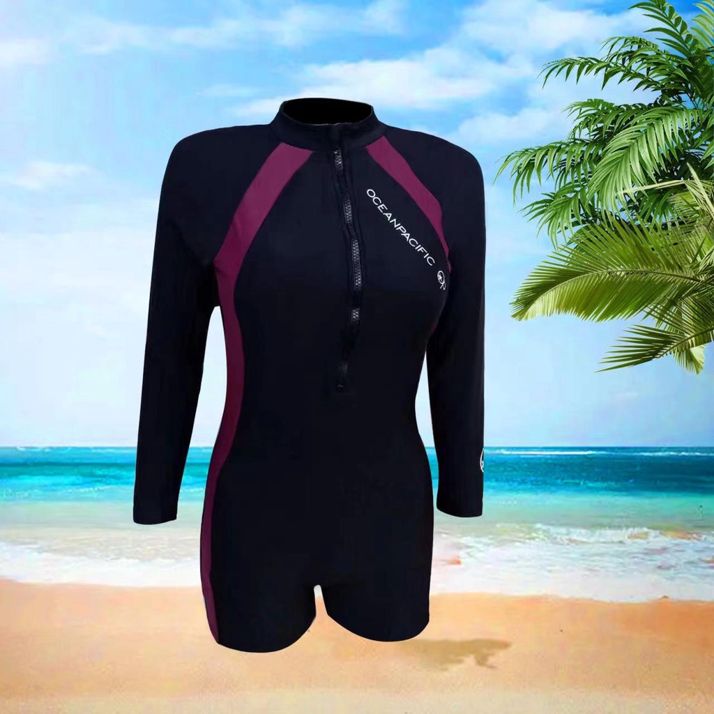OP one piece rash guard for wome swimsuit with zipper girl's long ...