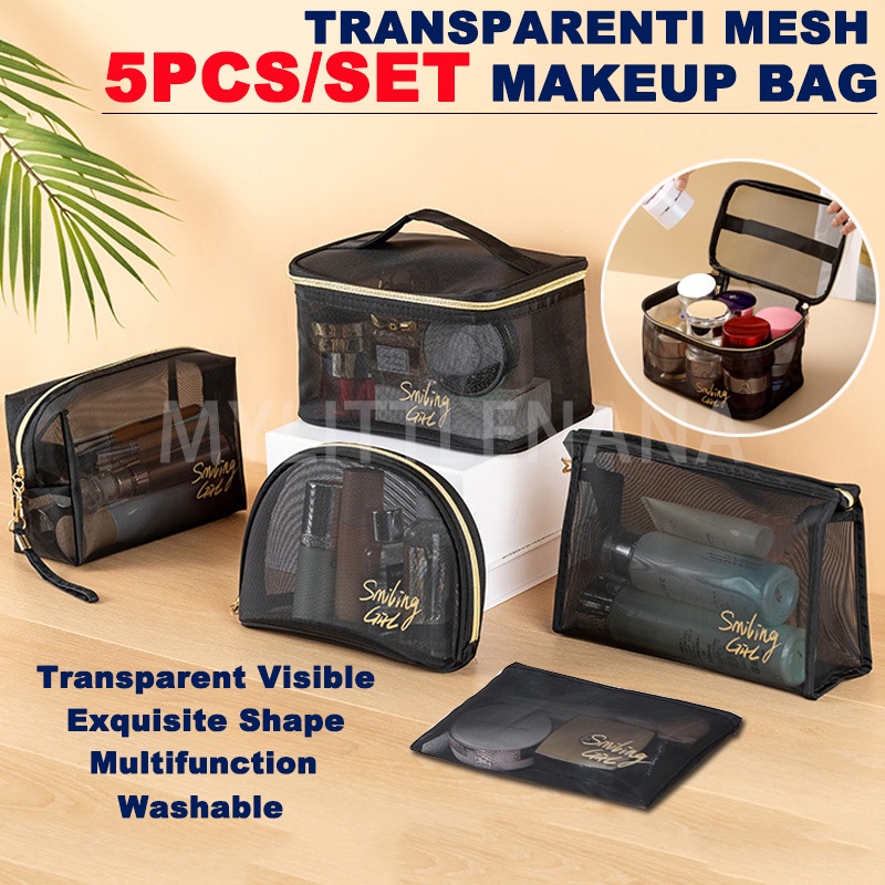 Mesh Travel Cosmetic Bag Organizer Make up Bag Pouch Wash Bag Transparent  Storage Toiletry Bag