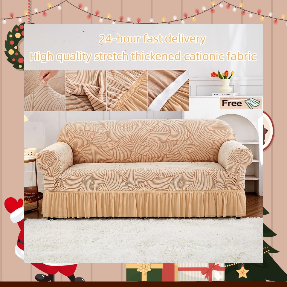 9colors universal sofa cover with elastic skirt 1 2 3 4 seat sofa high ...