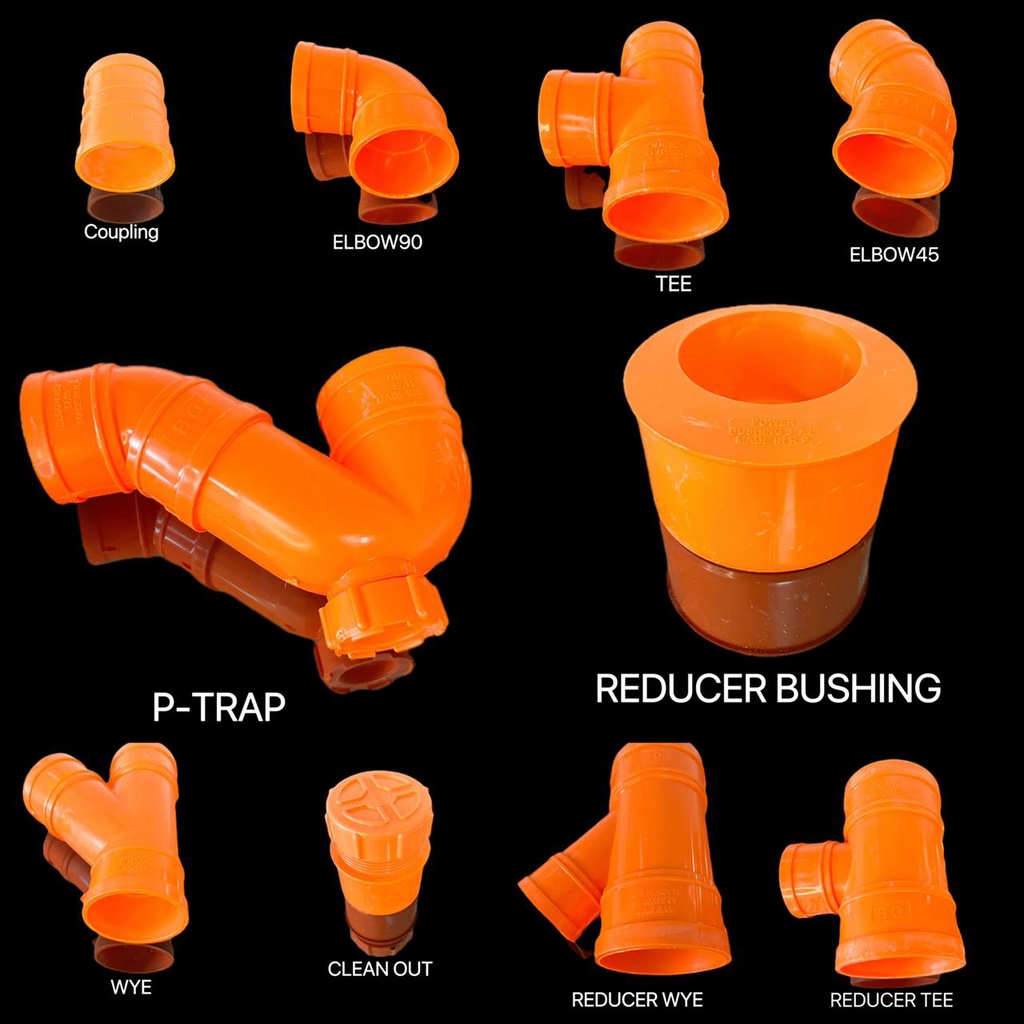 PVC Orange Fittings pipe 3X2 4X2 4X3 Elbow Tee Wye Coupling Cleanout