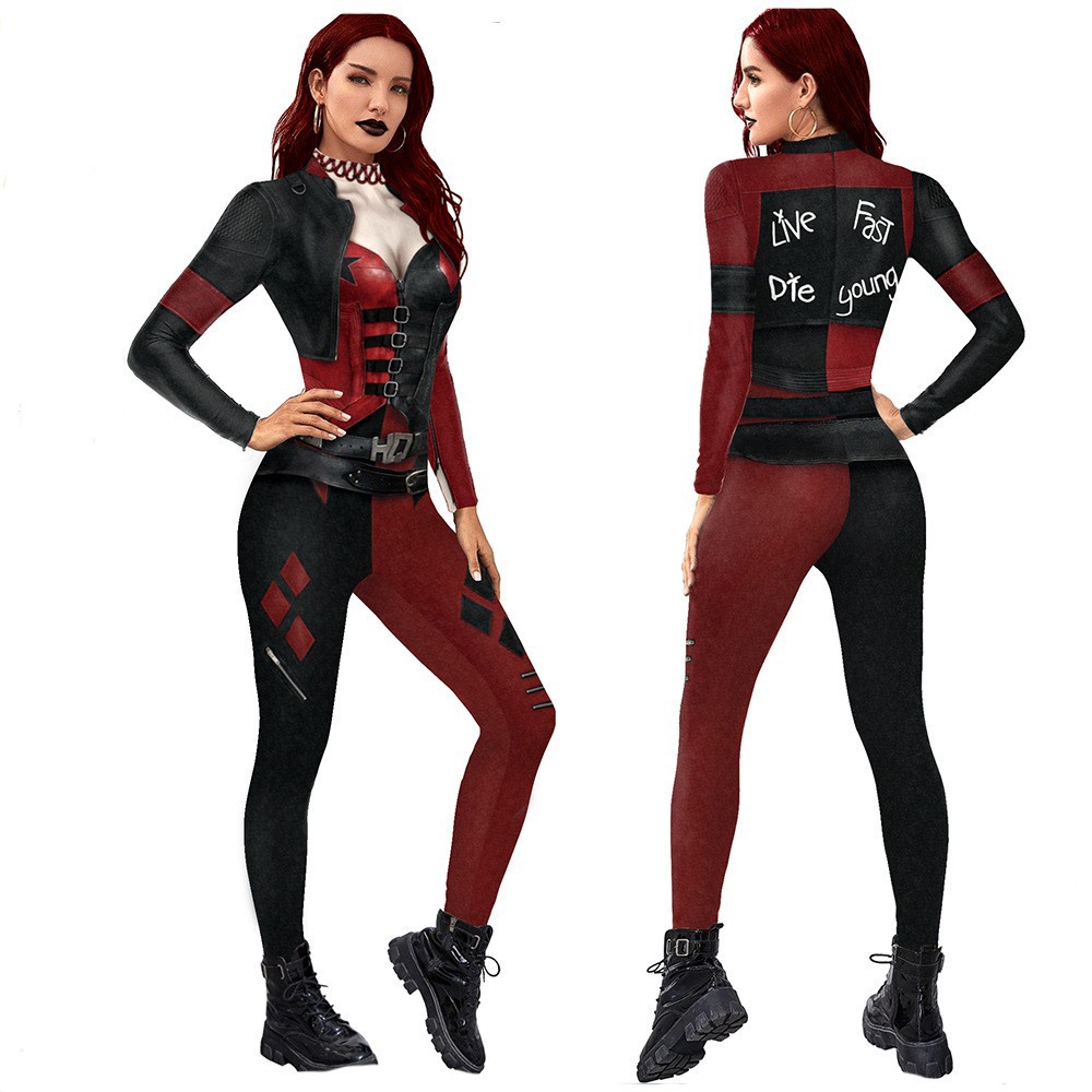 Harley Quinn Cosplay Costume Adult Women Embroidery One Piece Suit Set Suicide Squadjoker Anime 8114