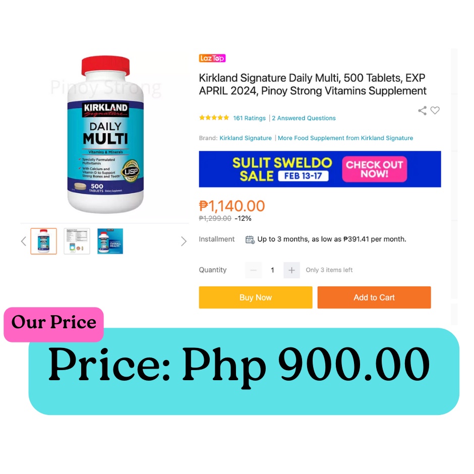 Kirkland Signature Daily Multivitamins 500 Tablets 100 Authentic