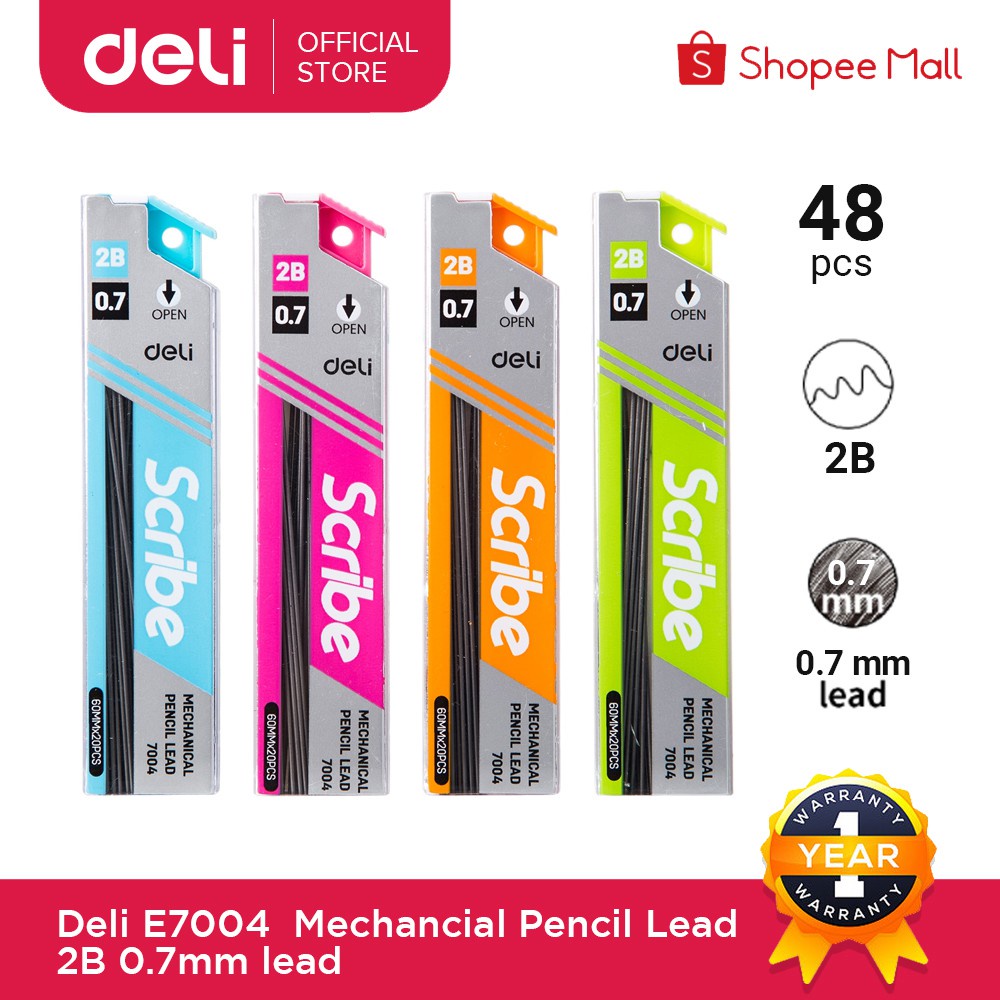 Deli Mechancial Pencil Lead 0.7mm Box color blue pink orange green