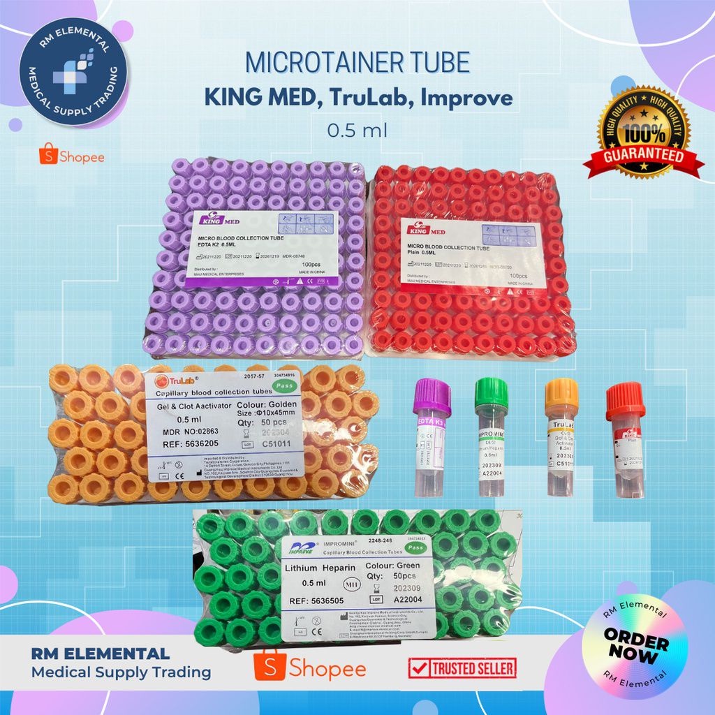 Microtainer 0.5 ml EDTA K3, K2, Redtop plastic tubes sold per 100 pcs