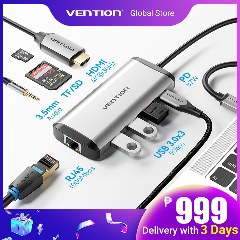 Vention Usb C Hub In Type C To Hdmi Rj Usb Mm Sd Tf Cards