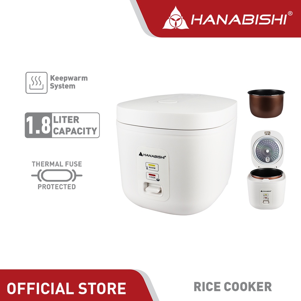 Hanabishi Square Rice Cooker Pearl White Series HSQRC18WHT Shopee