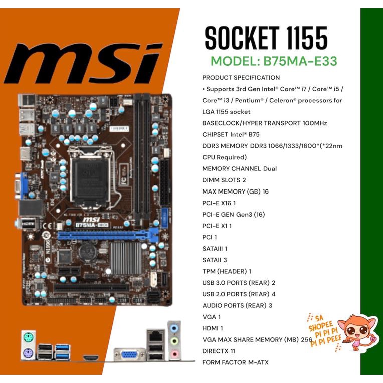 MSI B75MA-E33 (PRE-OWNED) | Shopee Philippines