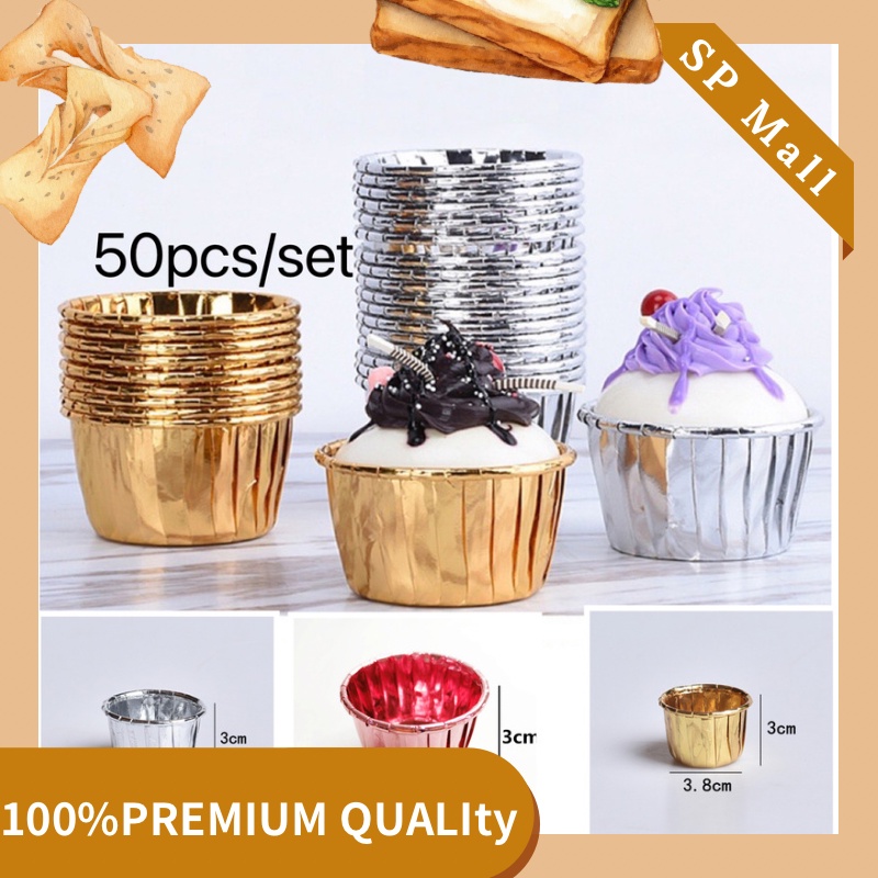 50pcs Colorful Foil Cupcake Liner Paper Cups Tray Muffin cup Baking
